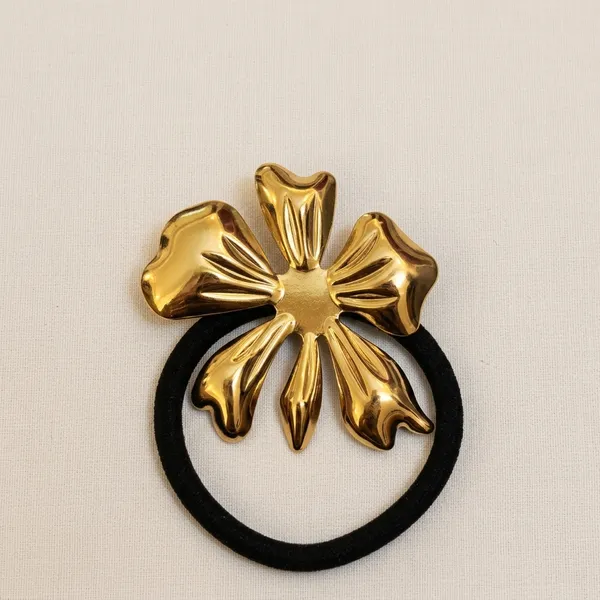 Gold_Plated_Stainless_Steel_2_pcs_Floral_Hair_Rubberband_Pair_For_Women