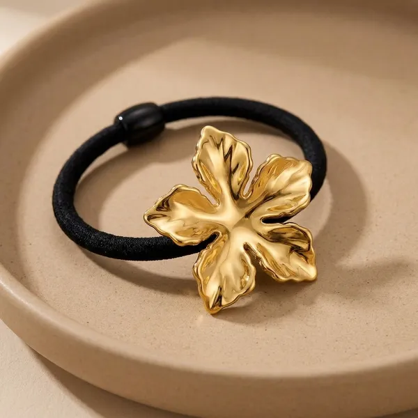 Gold_Plated_Stainless_Steel_2_pcs_Blossom_Hair_Rubberband_Pair_For_Women