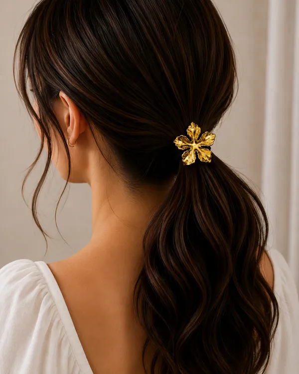 Gold_Plated_Stainless_Steel_2_pcs_Blossom_Hair_Rubberband_Pair_For_Women