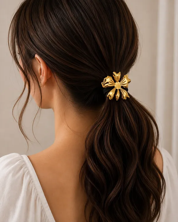 Gold_Plated_Stainless_Steel_2_pcs_Floral_Hair_Rubberband_Pair_For_Women