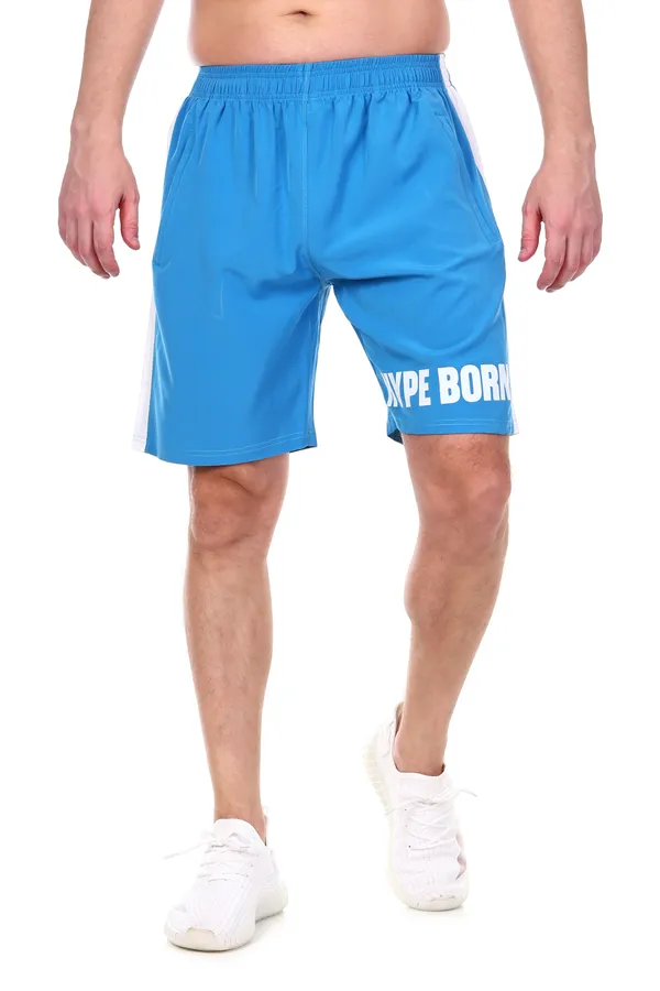 HYPE_BORN_Sky_Blue_&_White_Typography_Printed_On_Hem_Light_Weight_Shorts_with_Side_Stripe