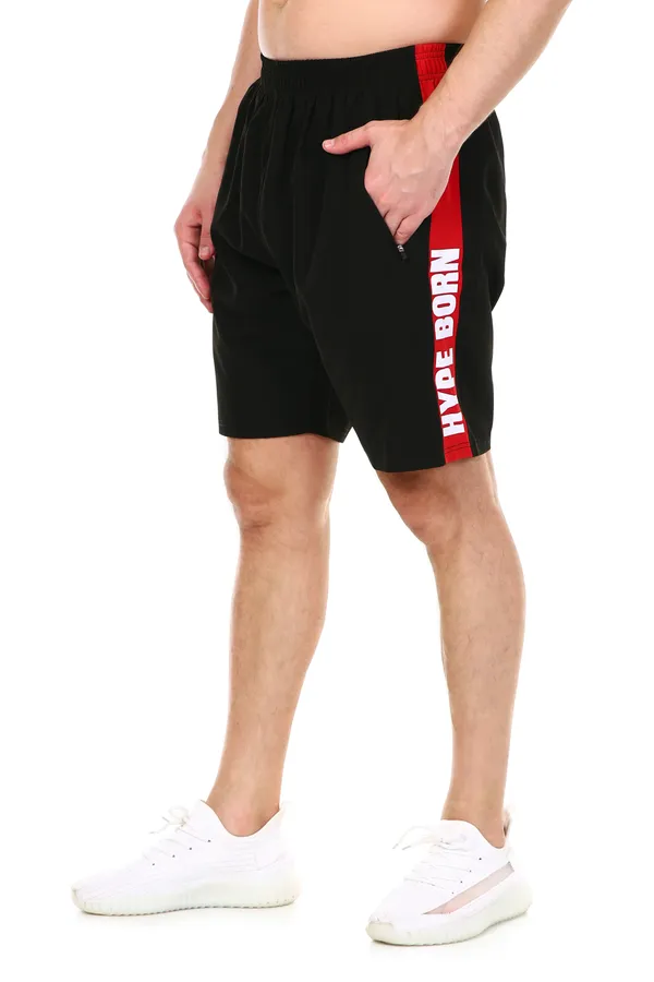 HYPE_BORN_Black_&_Red_Printed_Light_Weight_Shorts_with_Side_Stripe