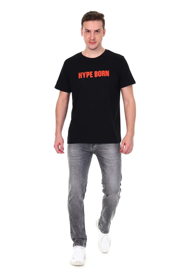HYPE_BORN_Black_Typography_Print_Round_Neck_Casual_Cotton_T-Shirt