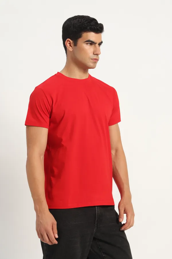 HYPE_BORN_Red_Casual_Solid_Cotton_Round_Neck_T_Shirt