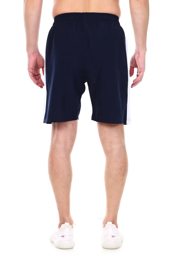 HYPE_BORN_Navy_&_White_Typography_Printed_On_Hem_Light_Weight_Shorts_with_Side_Stripe