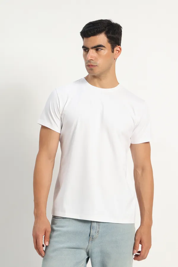 HYPE_BORN_White_Casual_Solid_Cotton_Round_Neck_T_Shirt