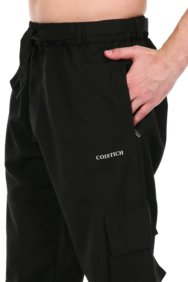 COISTICH_Black_Urban_Relaxed_Fit_Cargo_Pants_With_Detachable_Belt_&_Adjustable_Anklet