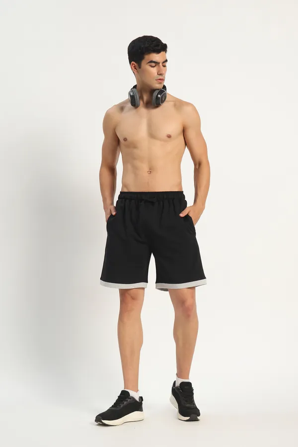 HYPE_BORN_Black_Cotton_Casual_Shorts_with_Contrast_Folded_Hem