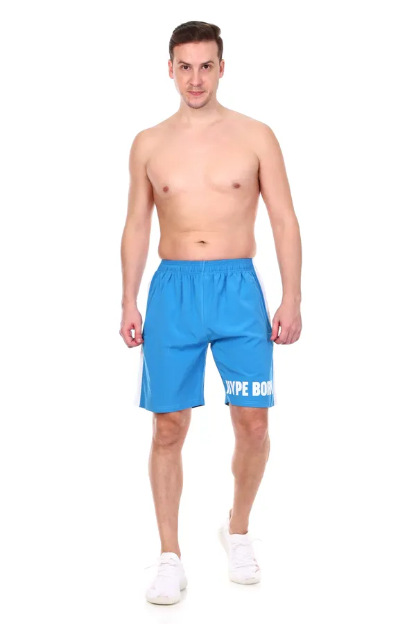 HYPE_BORN_Sky_Blue_&_White_Typography_Printed_On_Hem_Light_Weight_Shorts_with_Side_Stripe