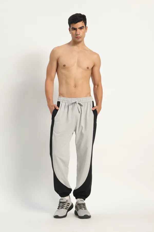 HYPE_BORN__Grey_Melange_&_Black_Color_Block_Sweatpants_with_Elastic_Cuffed_Hem