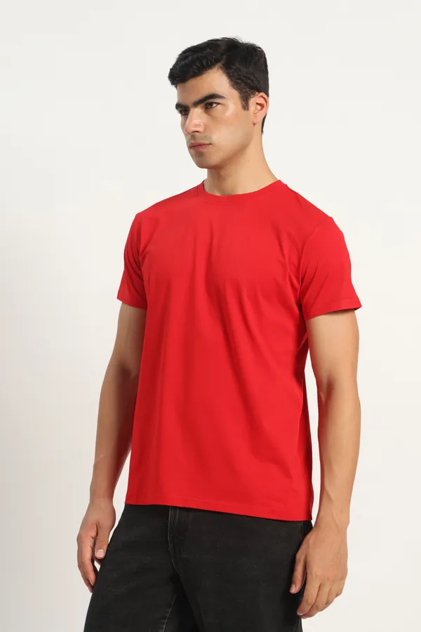 HYPE_BORN_Red_Casual_Solid_Cotton_Round_Neck_T_Shirt