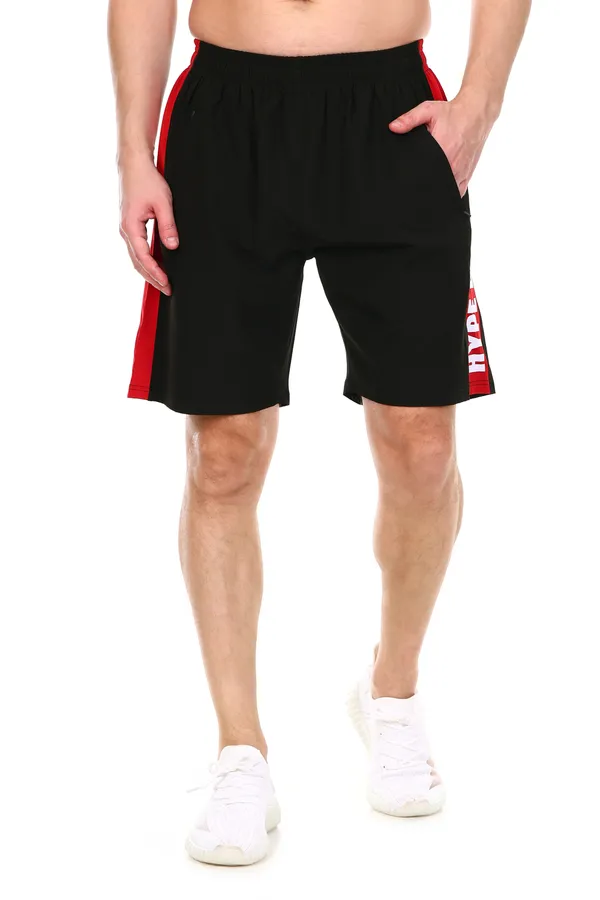 HYPE_BORN_Black_&_Red_Printed_Light_Weight_Shorts_with_Side_Stripe