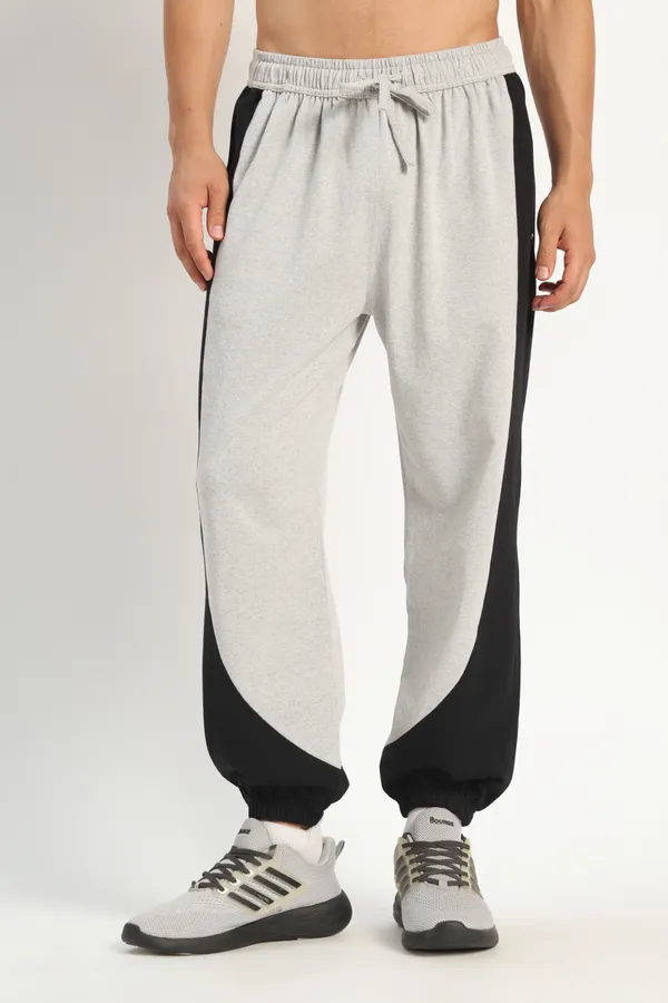 HYPE_BORN__Grey_Melange_&_Black_Color_Block_Sweatpants_with_Elastic_Cuffed_Hem