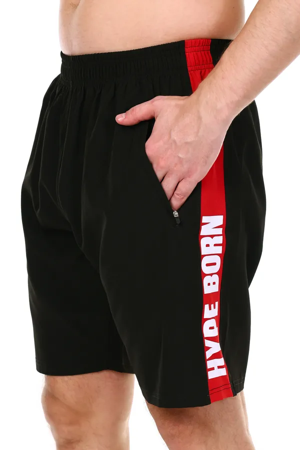 HYPE_BORN_Black_&_Red_Printed_Light_Weight_Shorts_with_Side_Stripe