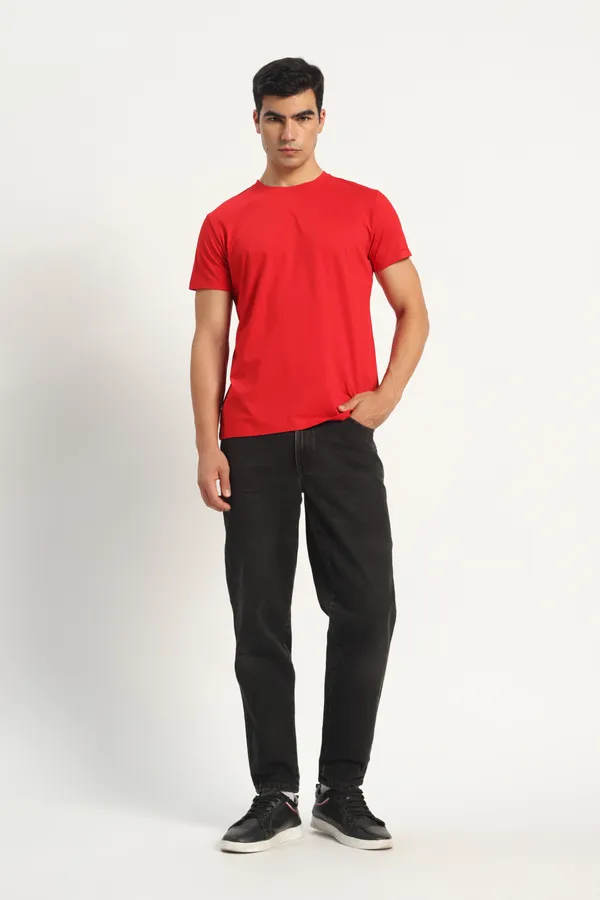 HYPE_BORN_Red_Casual_Solid_Cotton_Round_Neck_T_Shirt