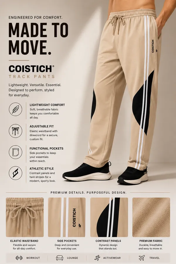 COISTICH_Beige_Color_Block_Track_Pants_with_2_Side_Stripes_&_Adjustable_Anklet_Closure