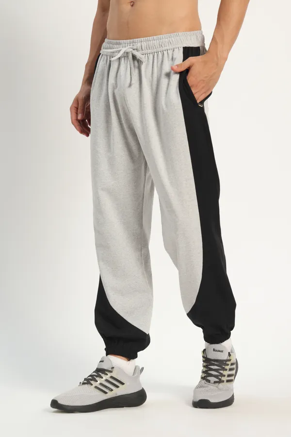 HYPE_BORN__Grey_Melange_&_Black_Color_Block_Sweatpants_with_Elastic_Cuffed_Hem