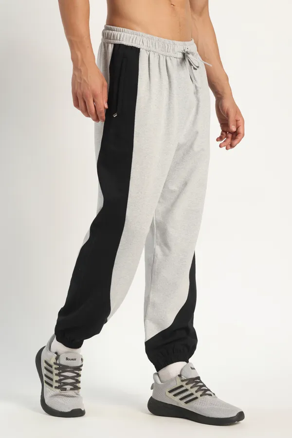HYPE_BORN__Grey_Melange_&_Black_Color_Block_Sweatpants_with_Elastic_Cuffed_Hem