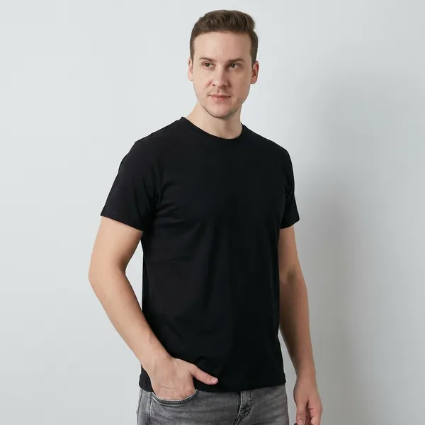 HYPE_BORN_Black_Casual_Solid_Cotton_Round_Neck_T-Shirt