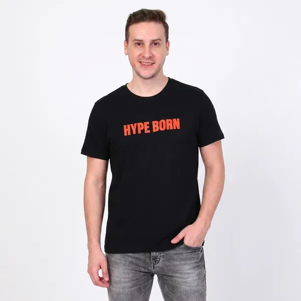 HYPE_BORN_Black_Typography_Print_Round_Neck_Casual_Cotton_T-Shirt