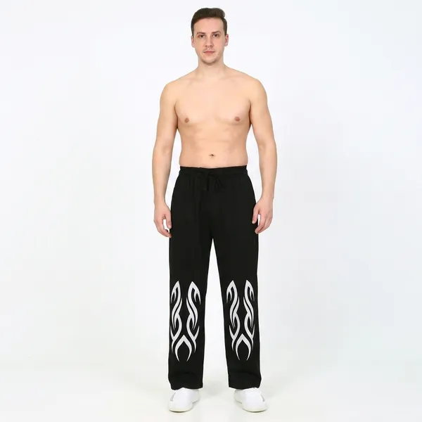 HYPE_BORN_Black_Loose_Fit_Jogger_With_White_Tribal_Flame
