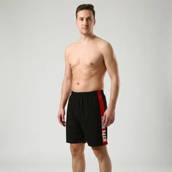 HYPE_BORN_Black_&_Red_Printed_Light_Weight_Shorts_with_Side_Stripe