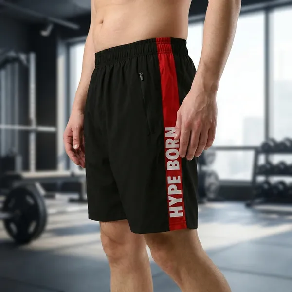 HYPE_BORN_Black_&_Red_Printed_Light_Weight_Shorts_with_Side_Stripe
