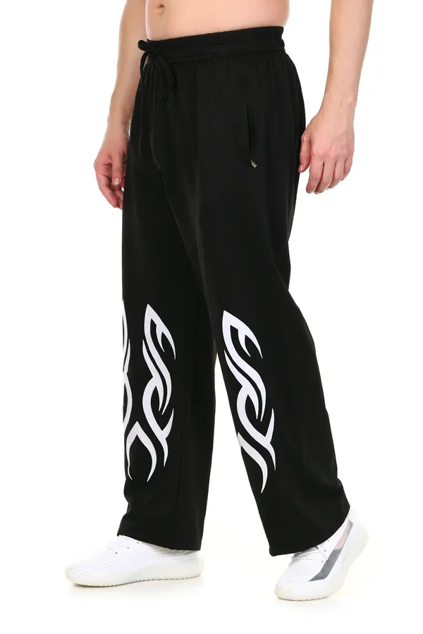 HYPE_BORN_Black_Loose_Fit_Jogger_With_White_Tribal_Flame