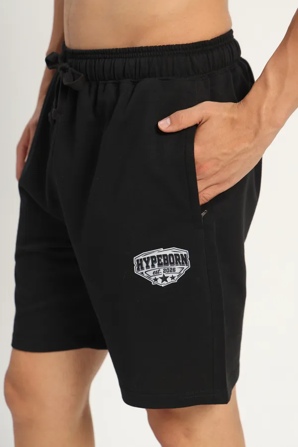 HYPE_BORN_Black_Cotton_Casual_Shorts_with_Secure_Zipper_Pockets