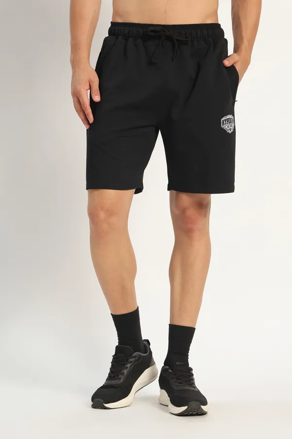 HYPE_BORN_Black_Cotton_Casual_Shorts_with_Secure_Zipper_Pockets