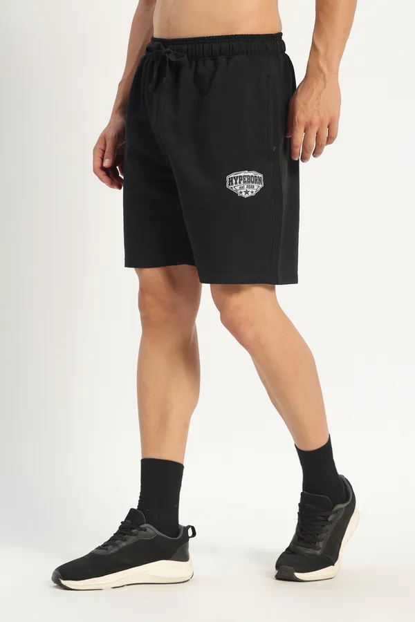 HYPE_BORN_Black_Cotton_Casual_Shorts_with_Secure_Zipper_Pockets