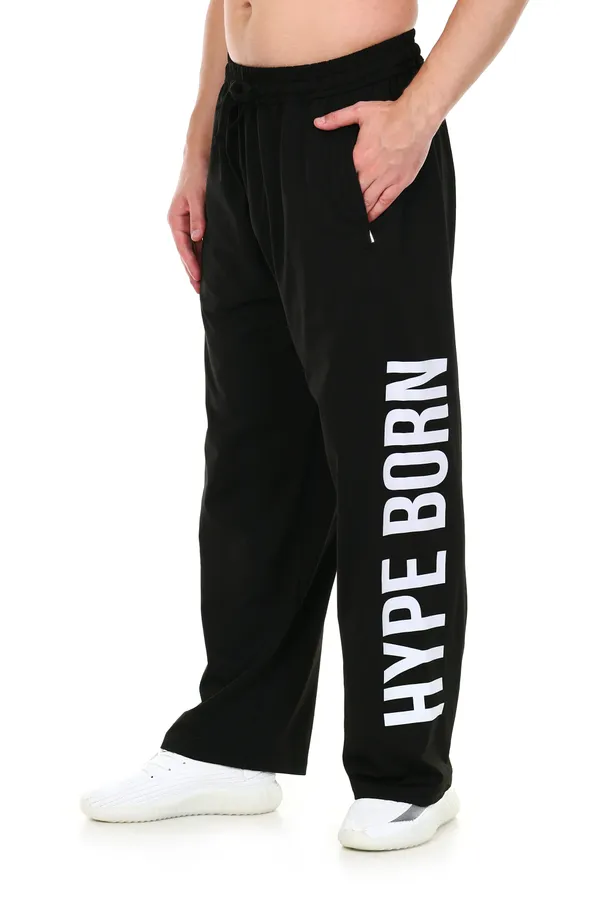 HYPE_BORN_Black_Loose_Fit_Jogger_With_White_Typography_Print_On_Side