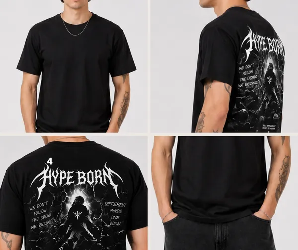 HYPE_BORN_Black_Streetwear_Printed_Cotton_Round_Neck_T-Shirt
