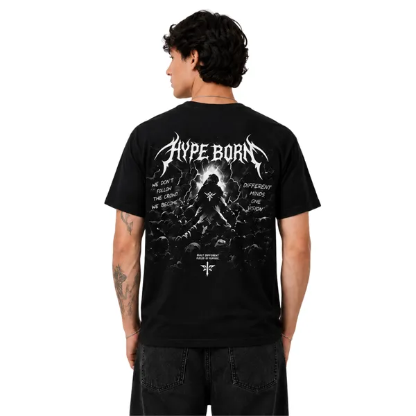 HYPE_BORN_Black_Streetwear_Printed_Cotton_Round_Neck_T-Shirt