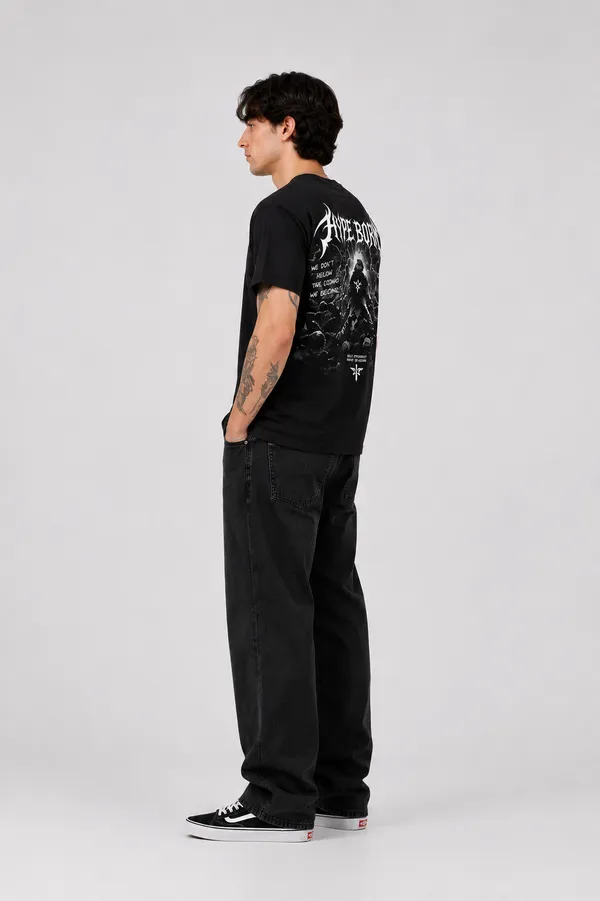 HYPE_BORN_Black_Streetwear_Printed_Cotton_Round_Neck_T-Shirt