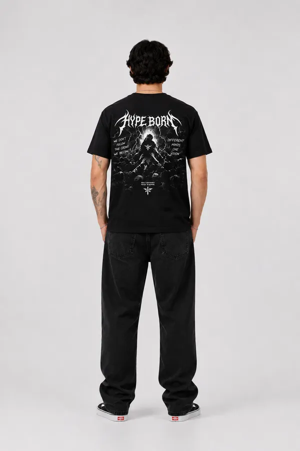 HYPE_BORN_Black_Streetwear_Printed_Cotton_Round_Neck_T-Shirt
