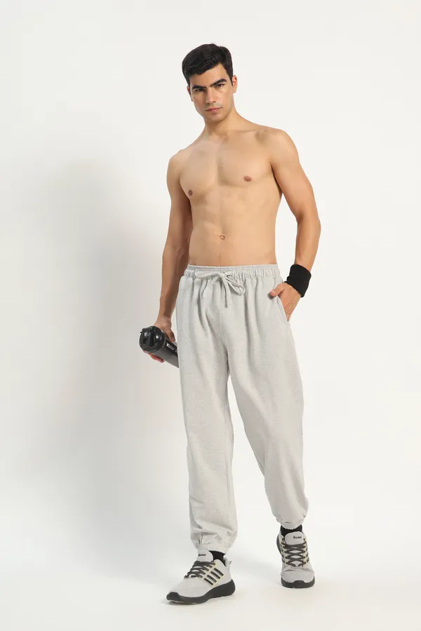 HYPE_BORN_Grey_Melange_Relaxed_Fit_Sweatpants_with_Elastic_Cuffed_Hem