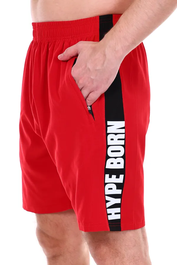 HYPE_BORN_Red_&_Black_Printed_Light_Weight_Shorts_with_Side_Stripe