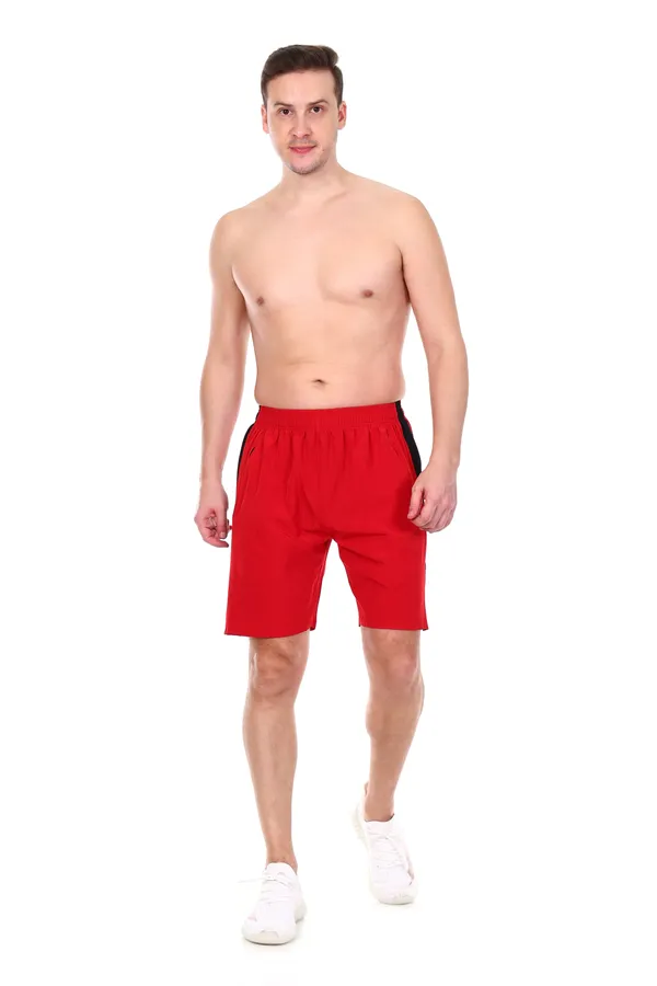HYPE_BORN_Red_&_Black_Printed_Light_Weight_Shorts_with_Side_Stripe