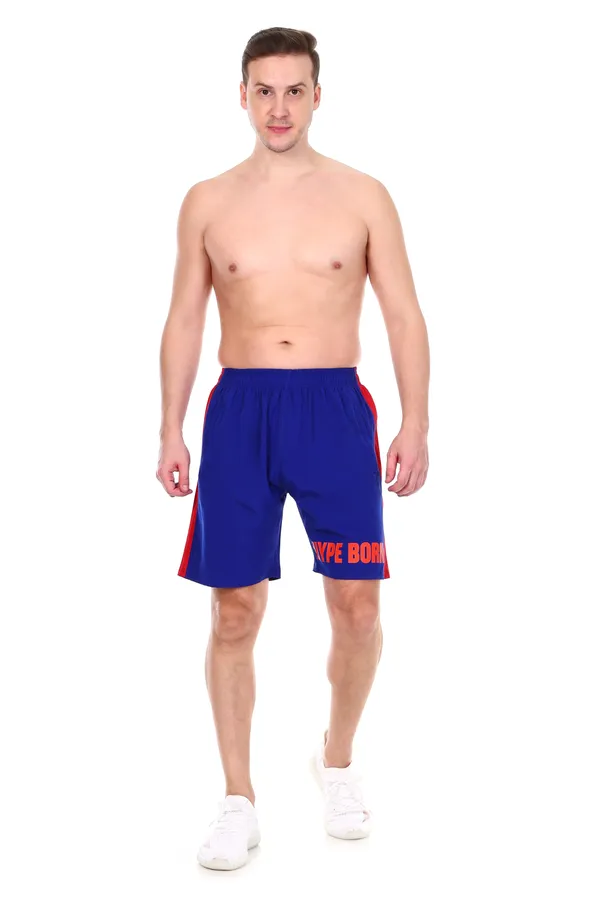 HYPE_BORN_Royal_Blue_&_Red_Typography_Printed_On_Hem_Light_Weight_Shorts_with_Side_Stripe