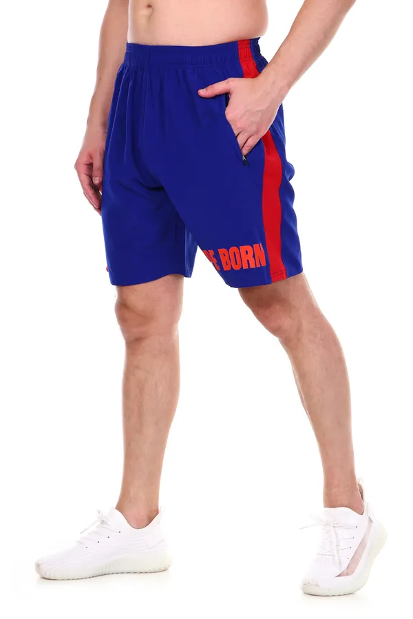HYPE_BORN_Royal_Blue_&_Red_Typography_Printed_On_Hem_Light_Weight_Shorts_with_Side_Stripe