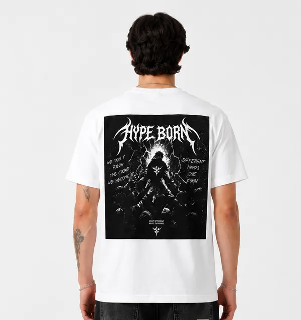 HYPE_BORN_White_Streetwear_Printed_Cotton_Round_Neck_T-Shirt