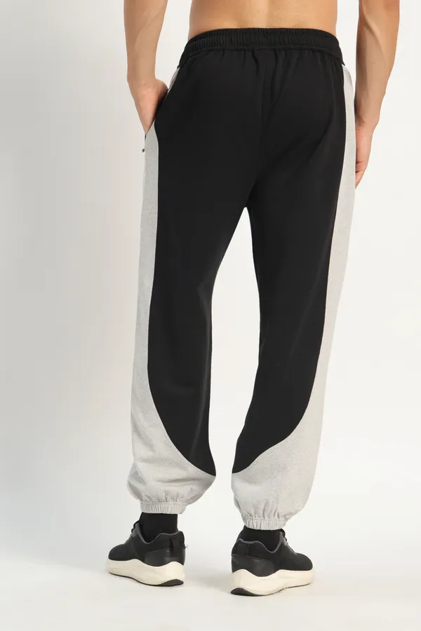 HYPE_BORN__Black_&_Grey_Melange_Block_Sweatpants_with_Elastic_Cuffed_Hem