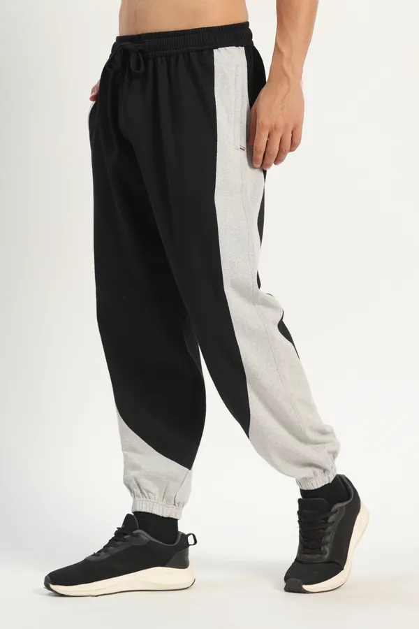 HYPE_BORN__Black_&_Grey_Melange_Block_Sweatpants_with_Elastic_Cuffed_Hem