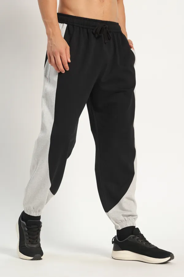 HYPE_BORN__Black_&_Grey_Melange_Block_Sweatpants_with_Elastic_Cuffed_Hem