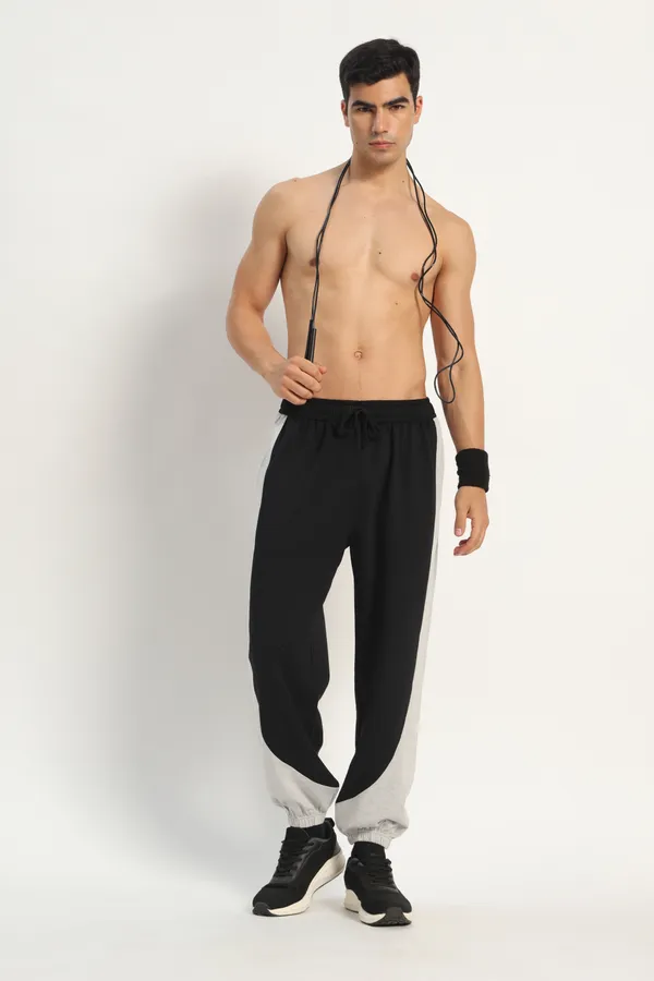 HYPE_BORN__Black_&_Grey_Melange_Block_Sweatpants_with_Elastic_Cuffed_Hem