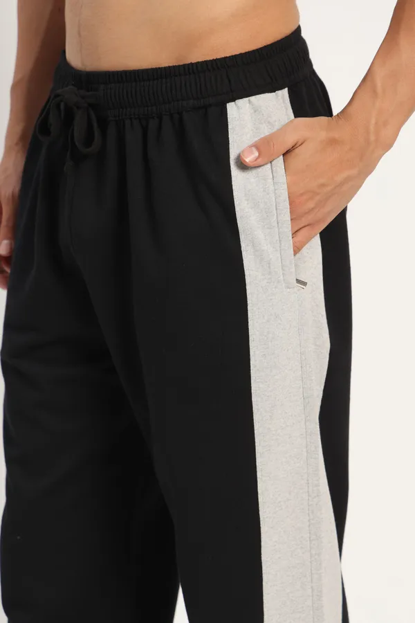 HYPE_BORN__Black_&_Grey_Melange_Block_Sweatpants_with_Elastic_Cuffed_Hem