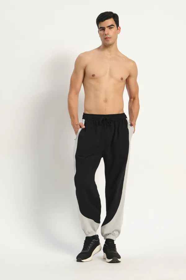 HYPE_BORN__Black_&_Grey_Melange_Block_Sweatpants_with_Elastic_Cuffed_Hem