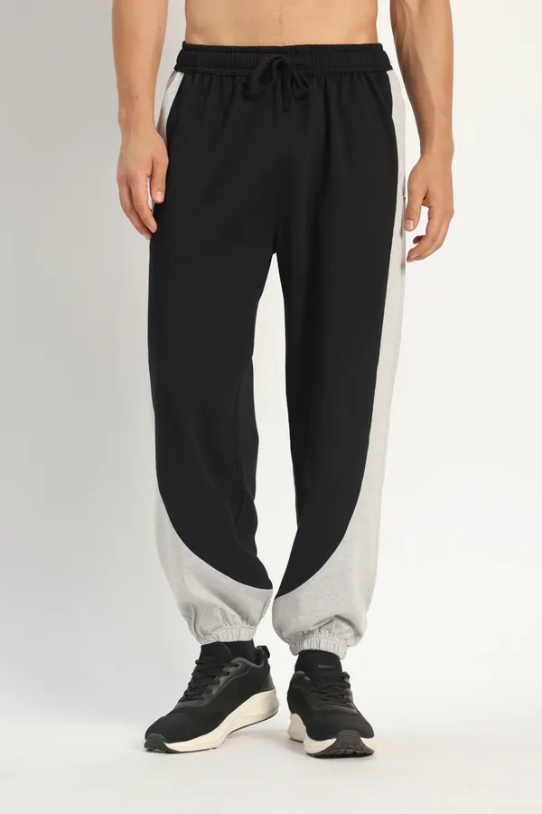 HYPE_BORN__Black_&_Grey_Melange_Block_Sweatpants_with_Elastic_Cuffed_Hem