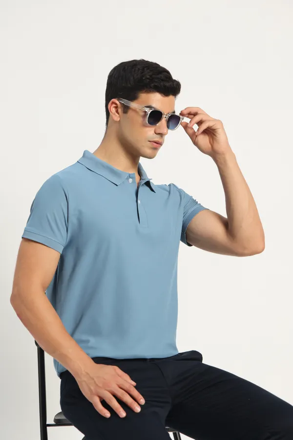 HYPE_BORN_Steel_Blue_Solid_Regular_Fit_Polo_T-Shirt